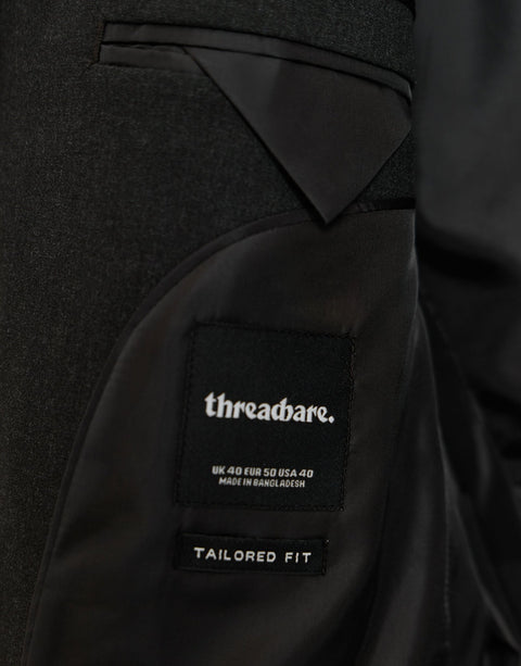 Threadbare Tailored Fit Single Breasted Blazer in Charcoal - tag close up