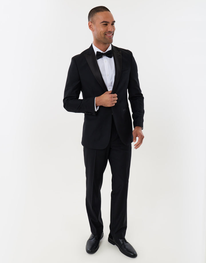 Tailored Fit Blazer with Satin Lapel in Black