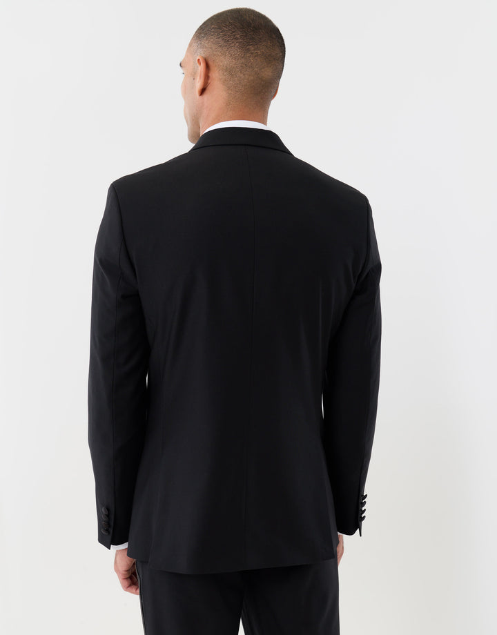 Tailored Fit Blazer with Satin Lapel in Black