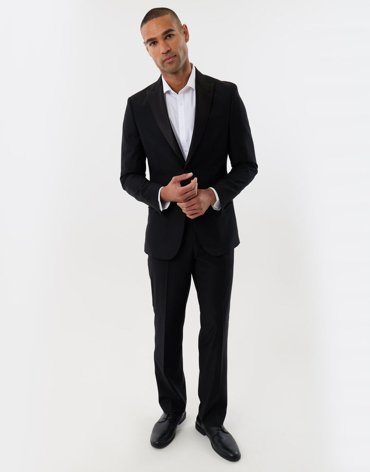 Tailored Fit Blazer with Satin Lapel in Black
