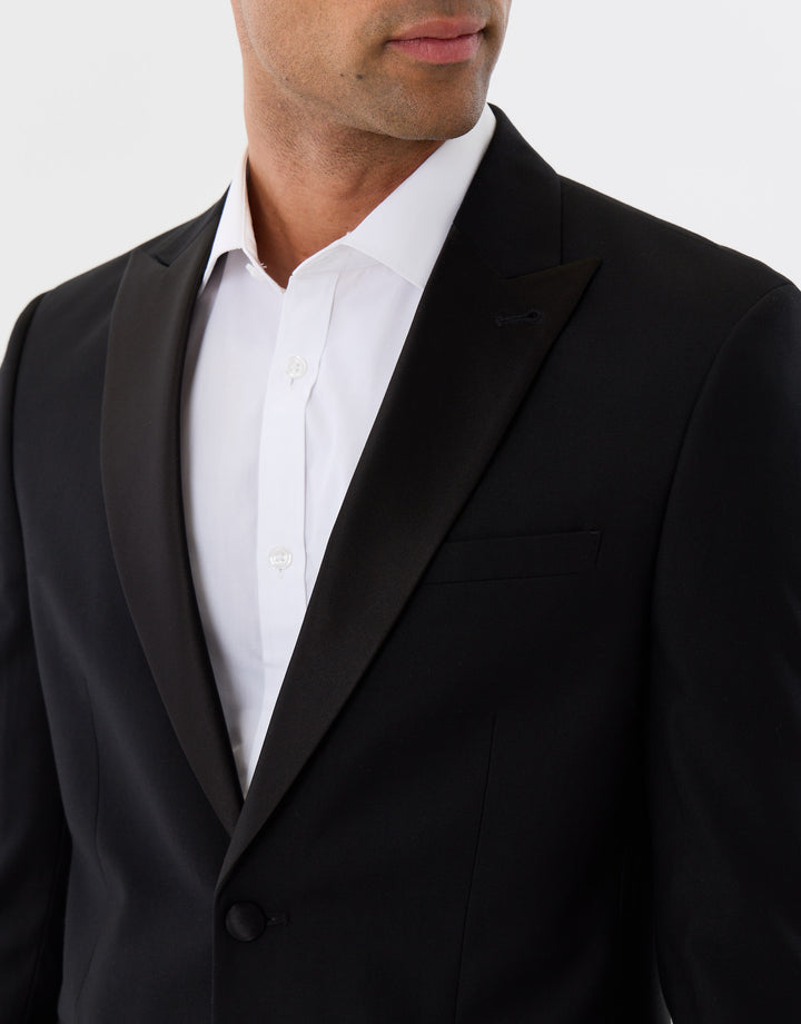 Tailored Fit Blazer with Satin Lapel in Black