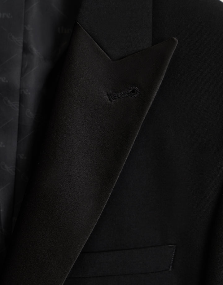 Tailored Fit Blazer with Satin Lapel in Black
