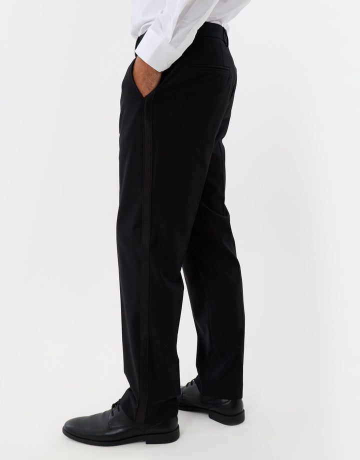 Tailored Fit Satin Seam Suit Trousers in Black
