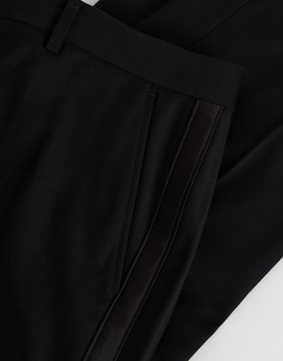 Tailored Fit Satin Seam Suit Trousers in Black