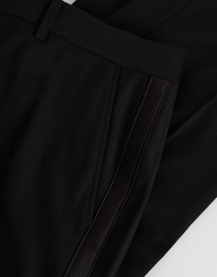 Tailored Fit Satin Seam Suit Trousers in Black