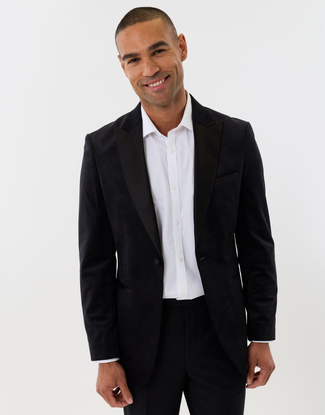 Tailored Fit Velvet Blazer with Satin Lapel in Black