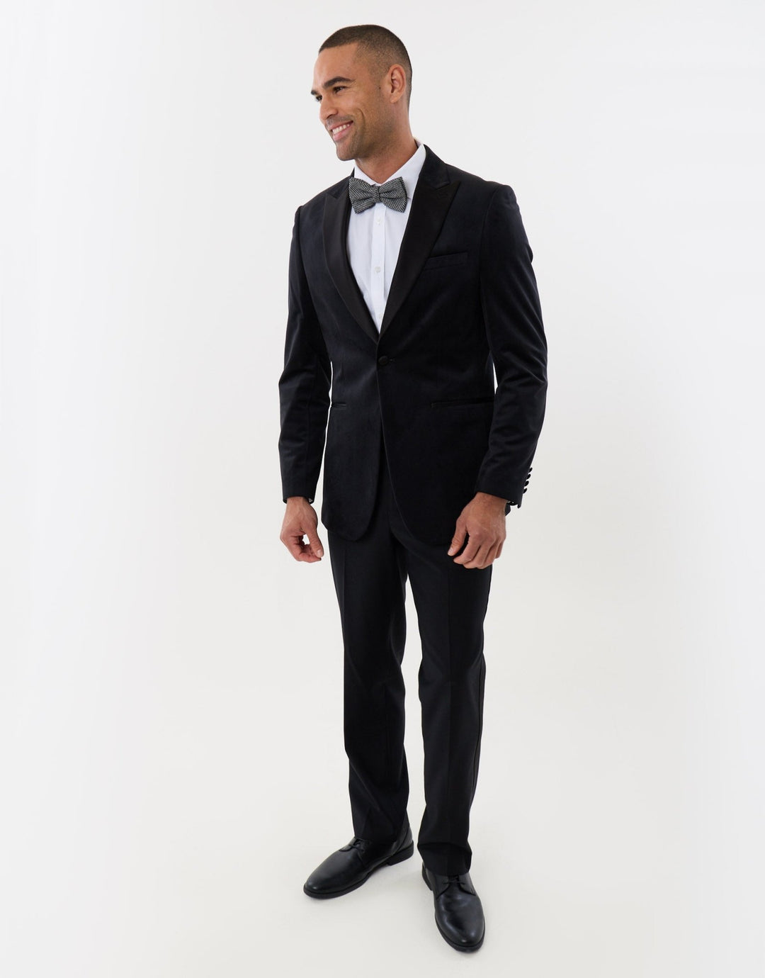 Tailored Fit Velvet Blazer with Satin Lapel in Black