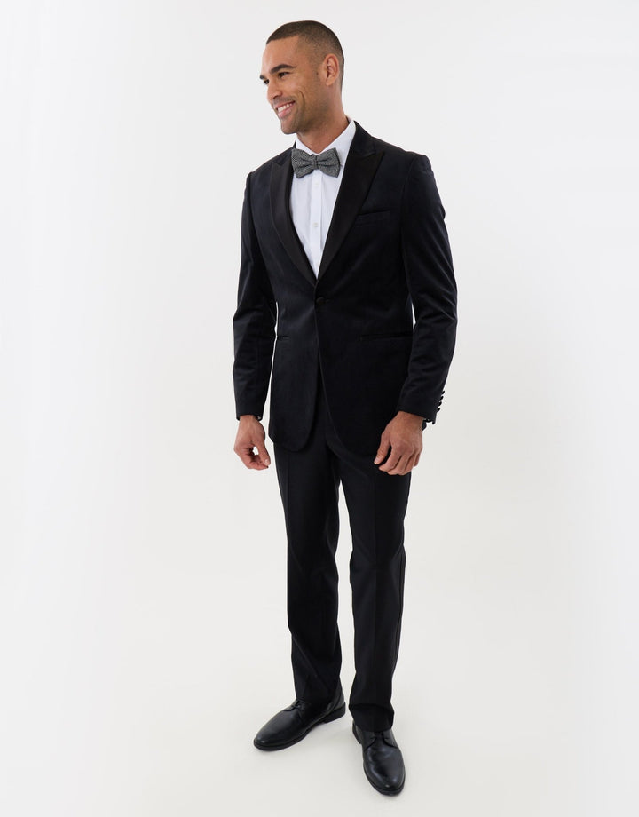 Tailored Fit Velvet Blazer with Satin Lapel in Black