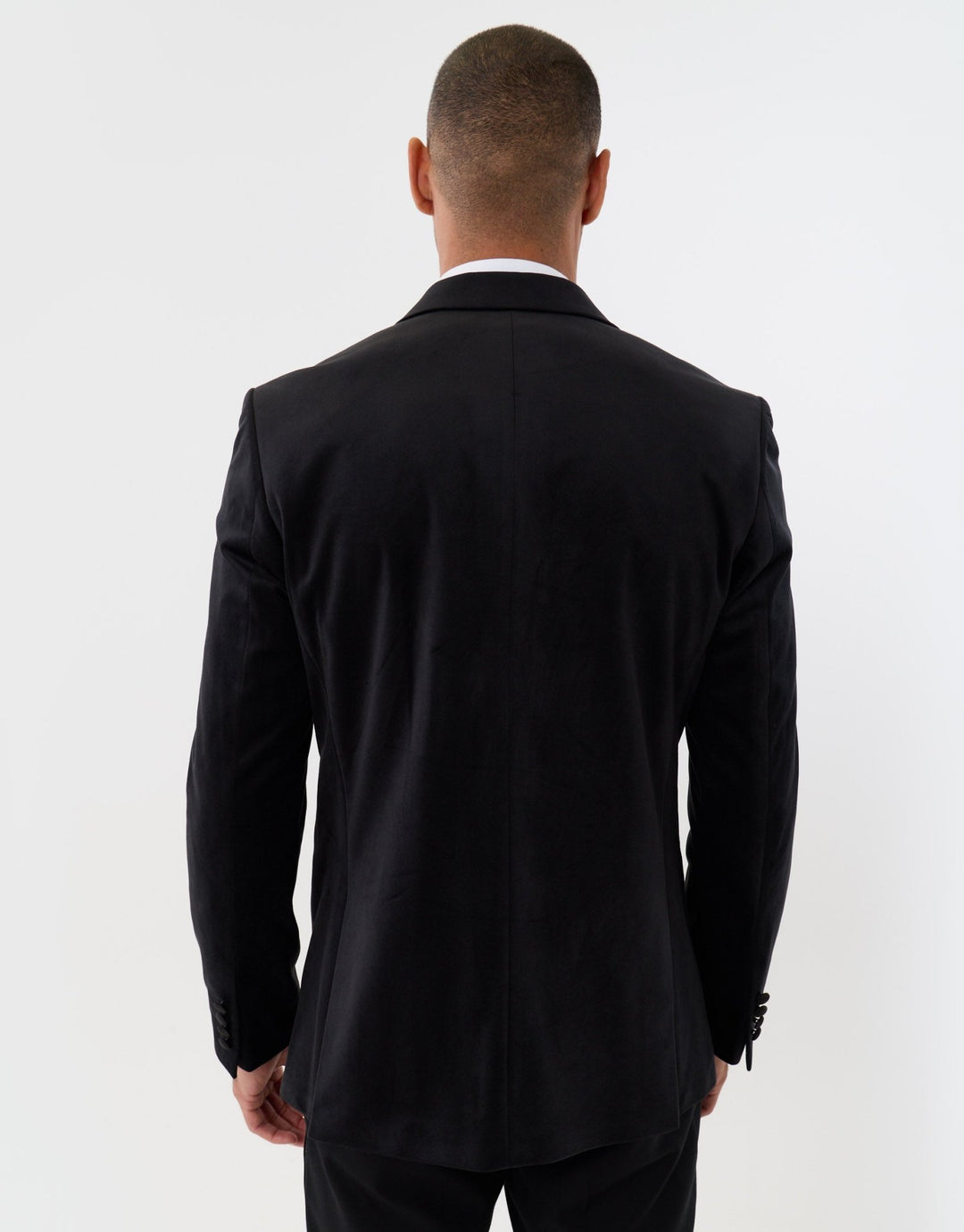 Tailored Fit Velvet Blazer with Satin Lapel in Black