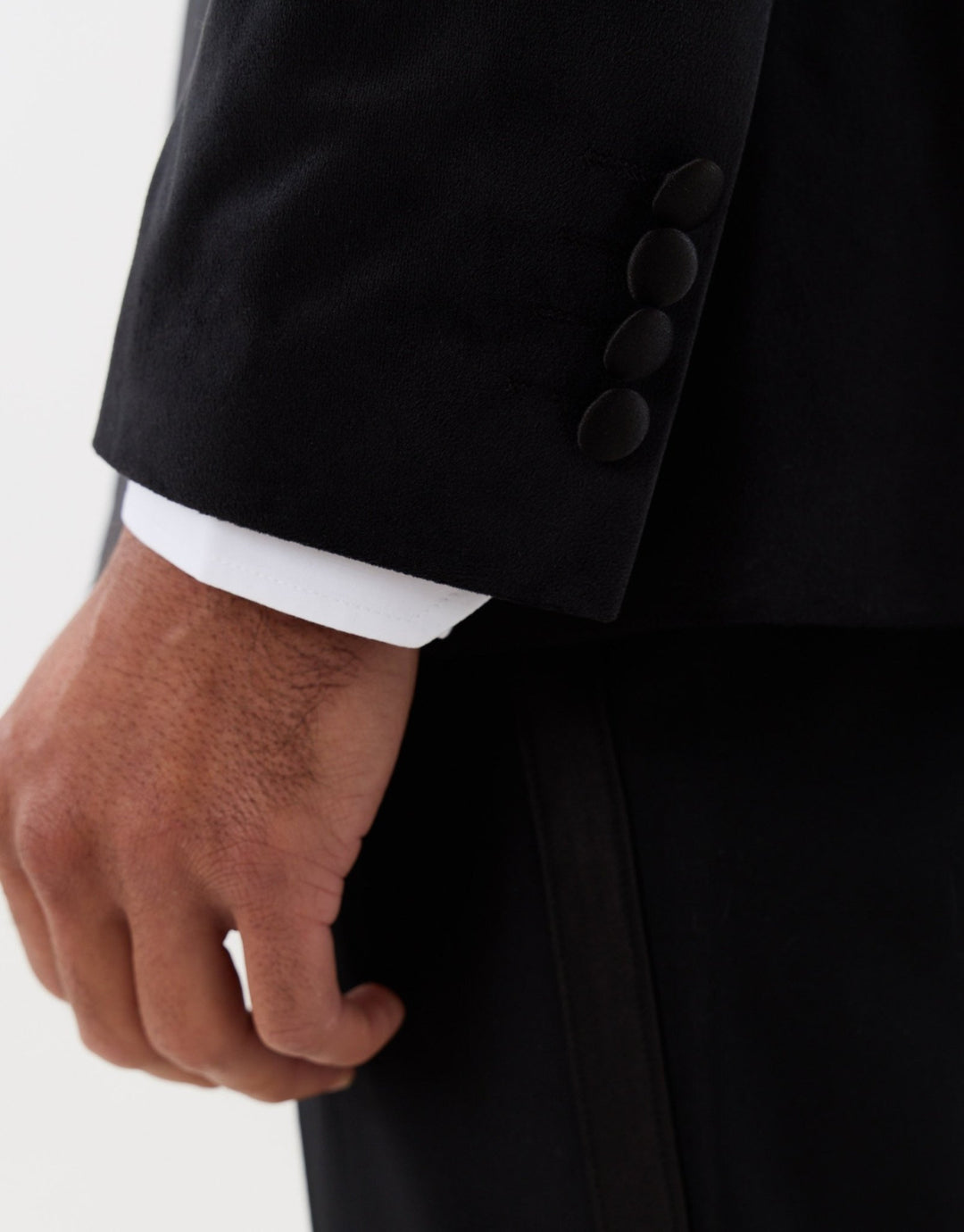 Tailored Fit Velvet Blazer with Satin Lapel in Black