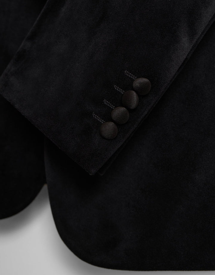 Tailored Fit Velvet Blazer with Satin Lapel in Black