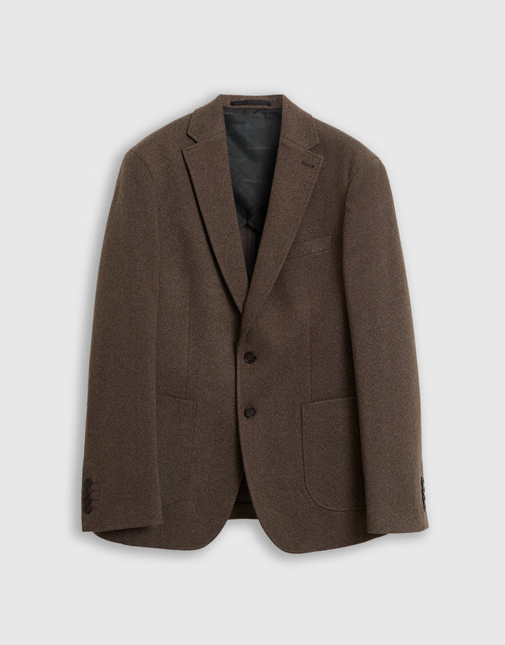 Tailored Fit Faux Wool Blazer in Brown
