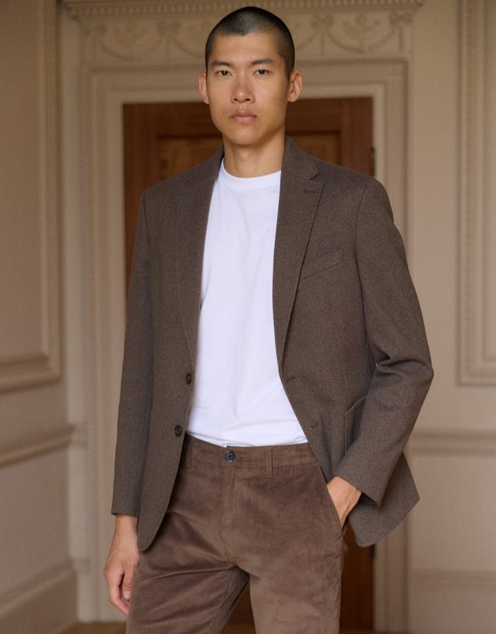 Tailored Fit Faux Wool Blazer in Brown