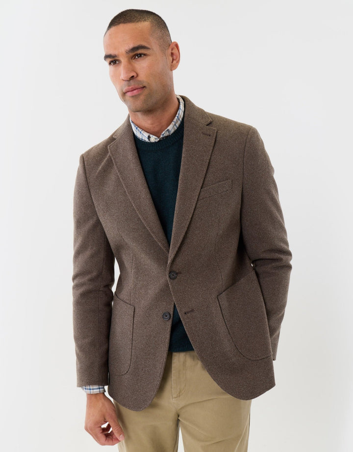Tailored Fit Faux Wool Blazer in Brown