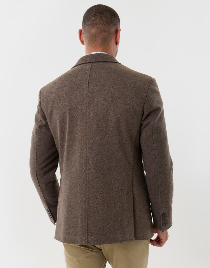 Tailored Fit Faux Wool Blazer in Brown