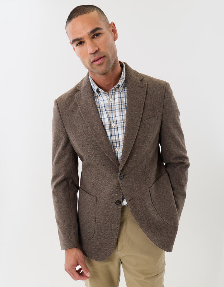 Tailored Fit Faux Wool Blazer in Brown