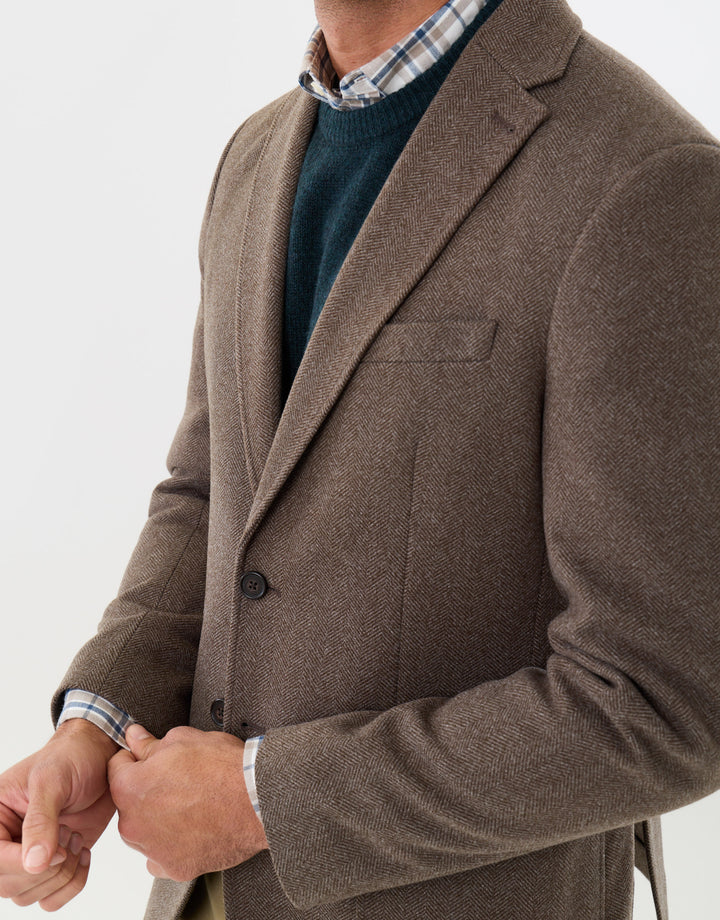 Tailored Fit Faux Wool Blazer in Brown
