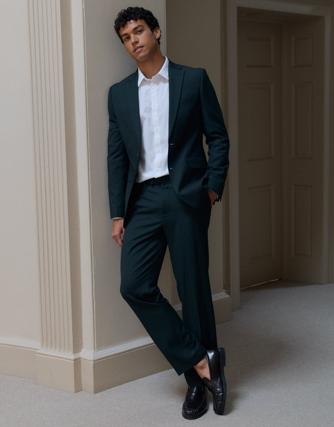 Tailored Fit Suit Trousers in Dark Green