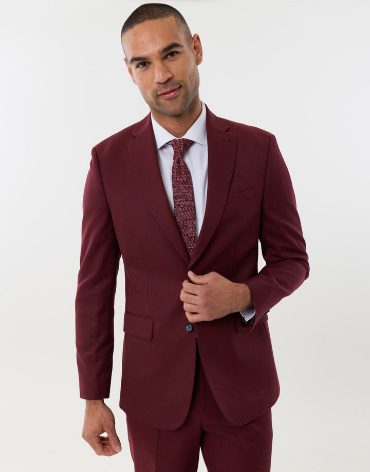 Tailored Fit Single Breasted Blazer in Burgundy