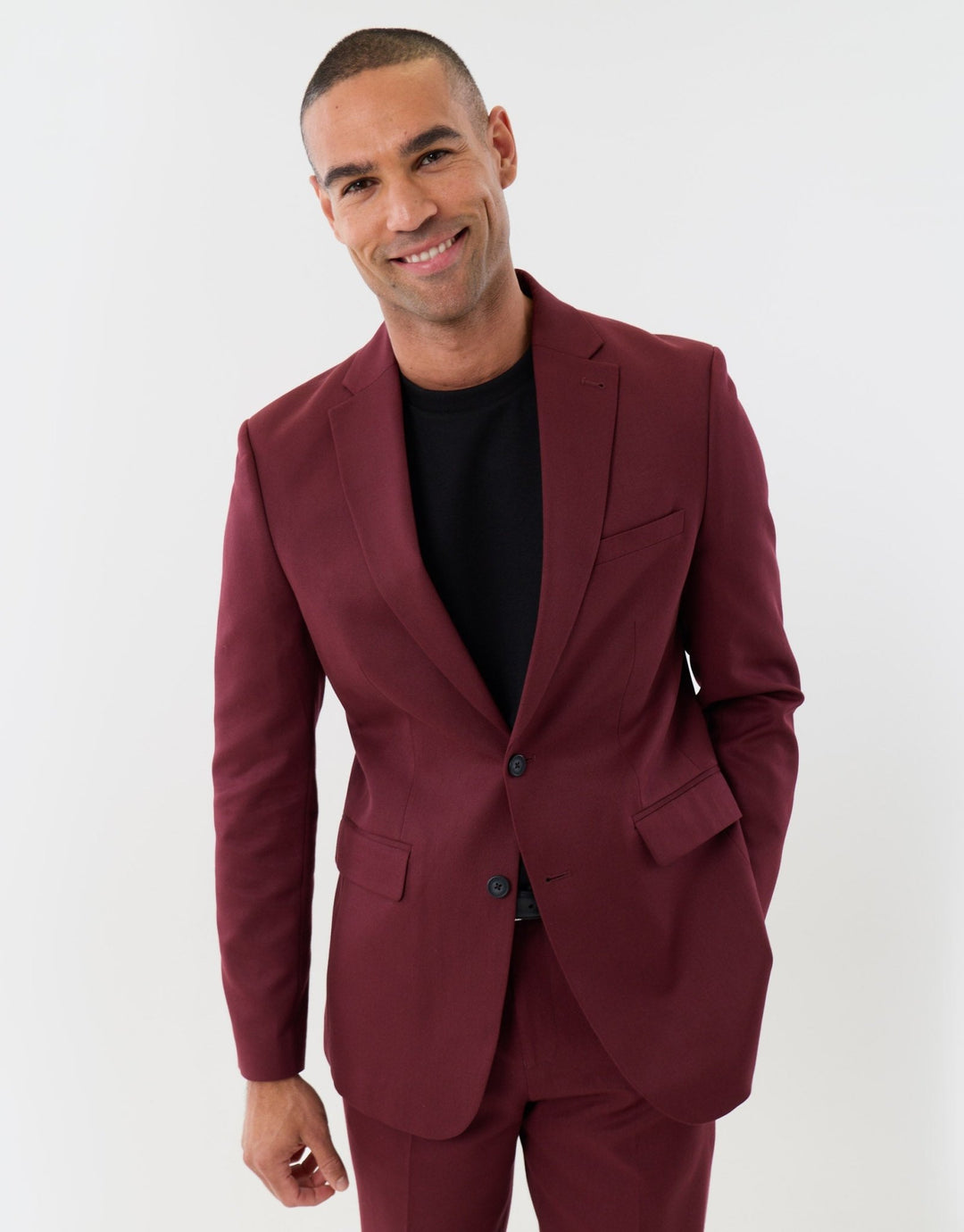Tailored Fit Single Breasted Blazer in Burgundy