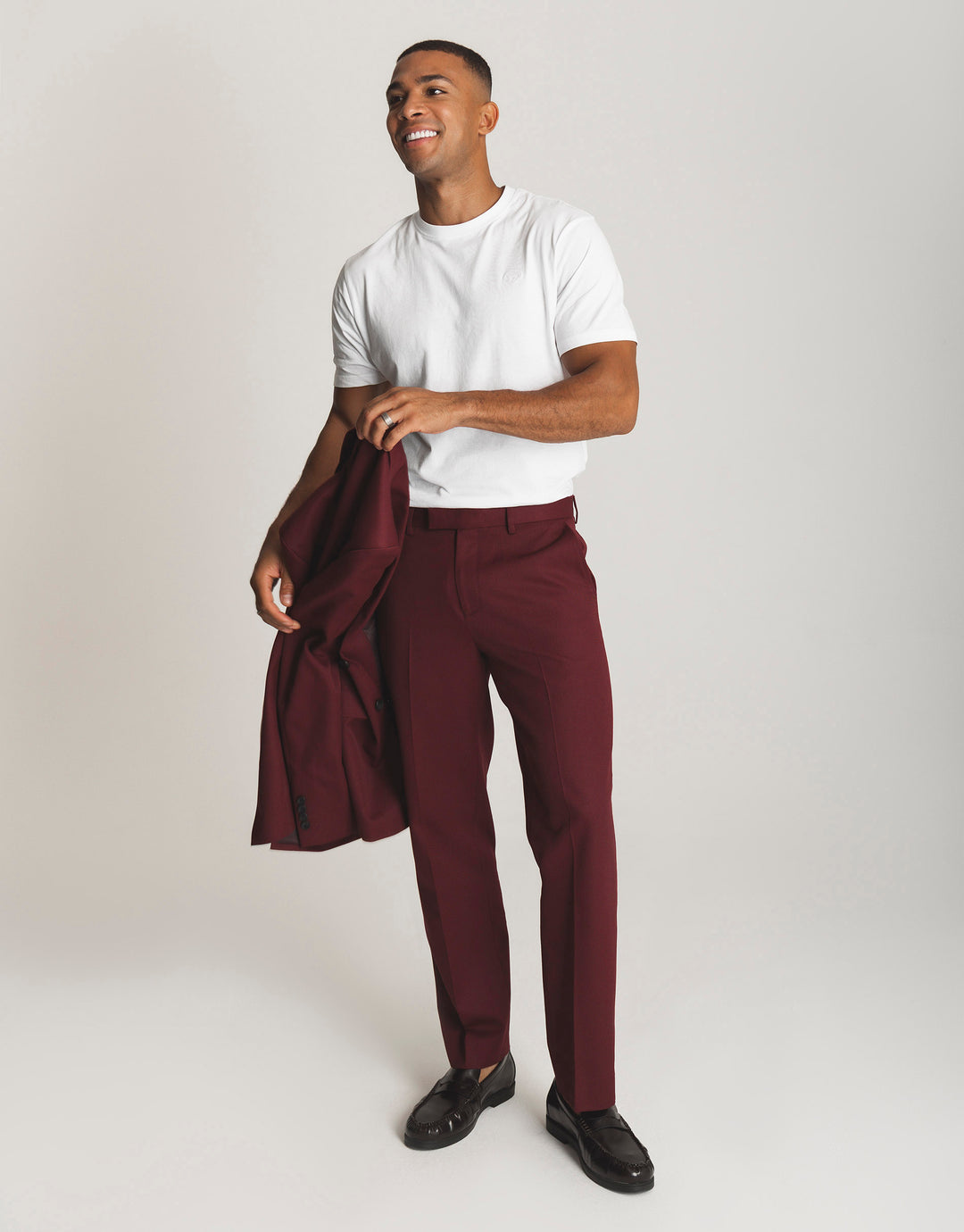 Tailored Fit Suit Trousers in Burgundy