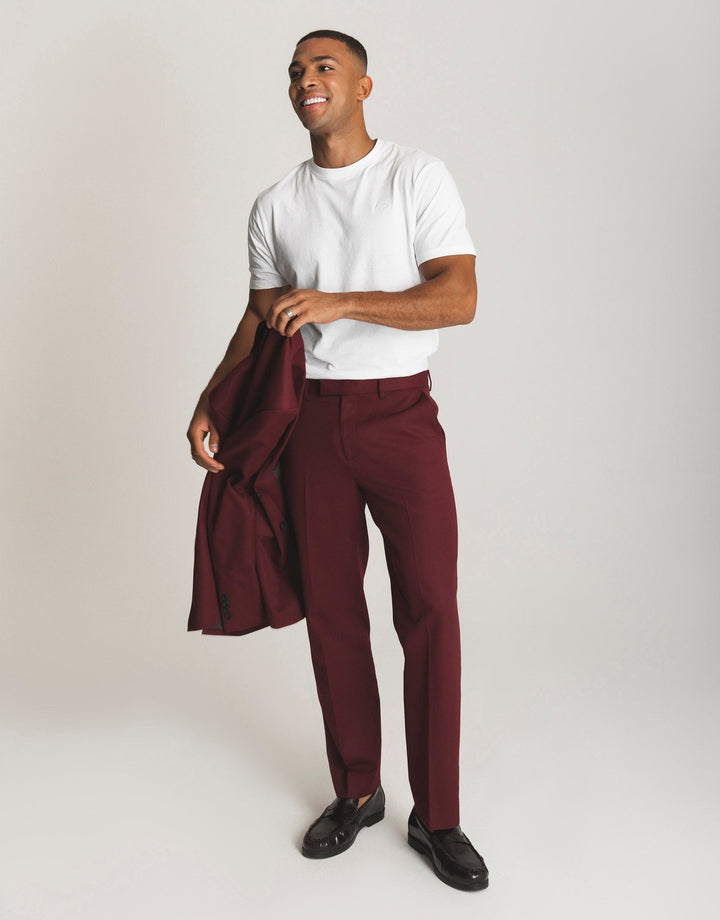 Tailored Fit Suit Trousers in Burgundy