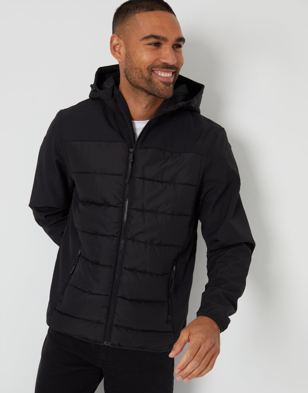 Black Padded Chest Hooded Jacket