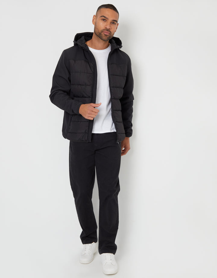 Black Padded Chest Hooded Jacket
