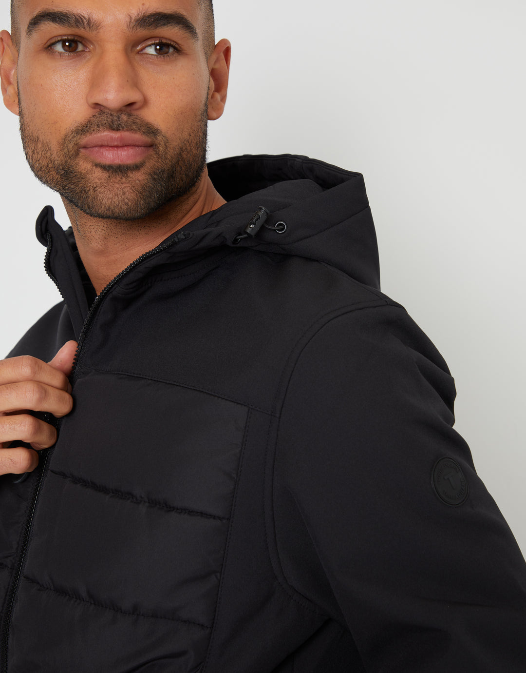 Black Padded Chest Hooded Jacket
