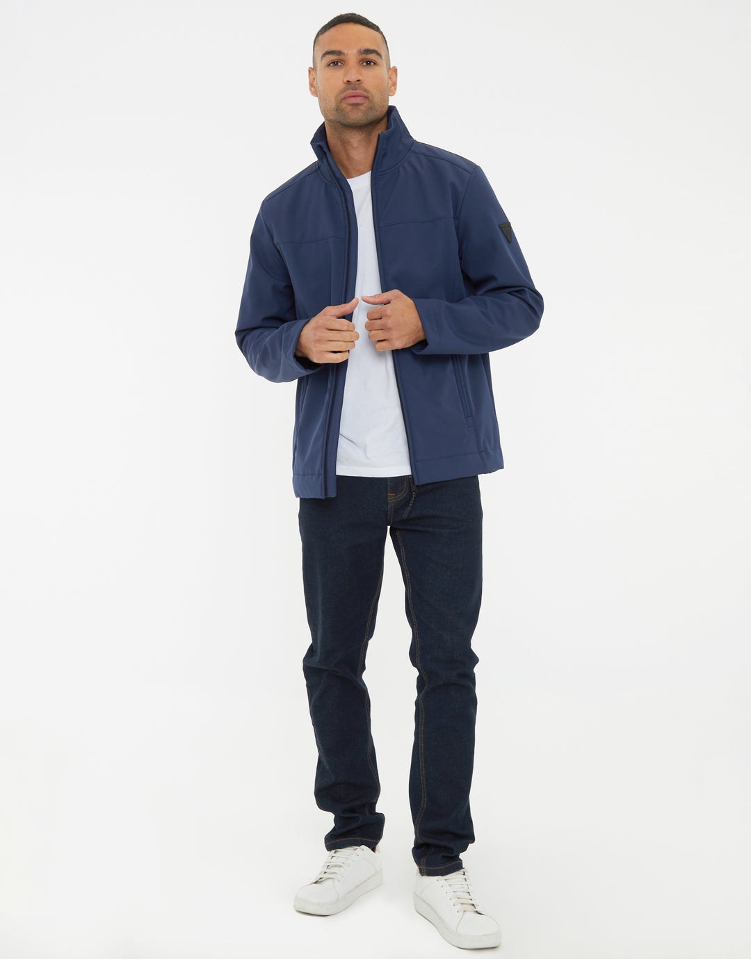 Navy Stretch Funnel Neck Lightweight Jacket