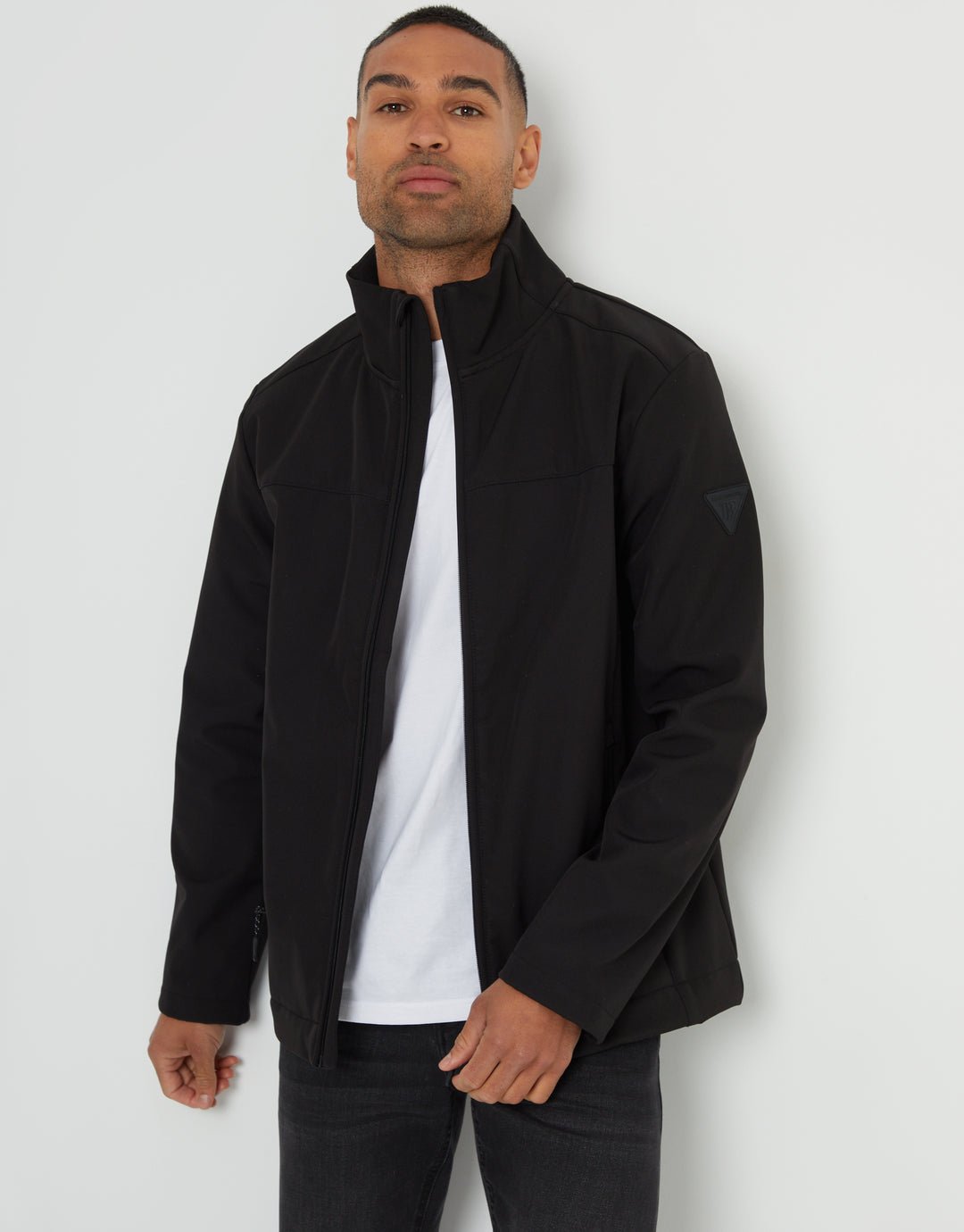 Stretch Funnel Neck Lightweight Jacket in Black