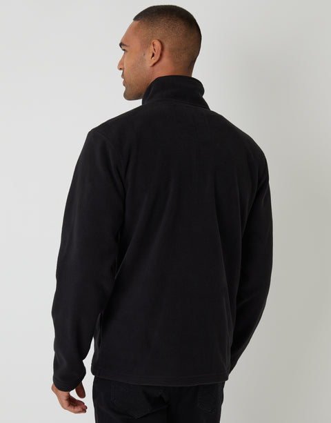 Threadbare Quarter Zip Microfleece Sweatshirt in Black - back view