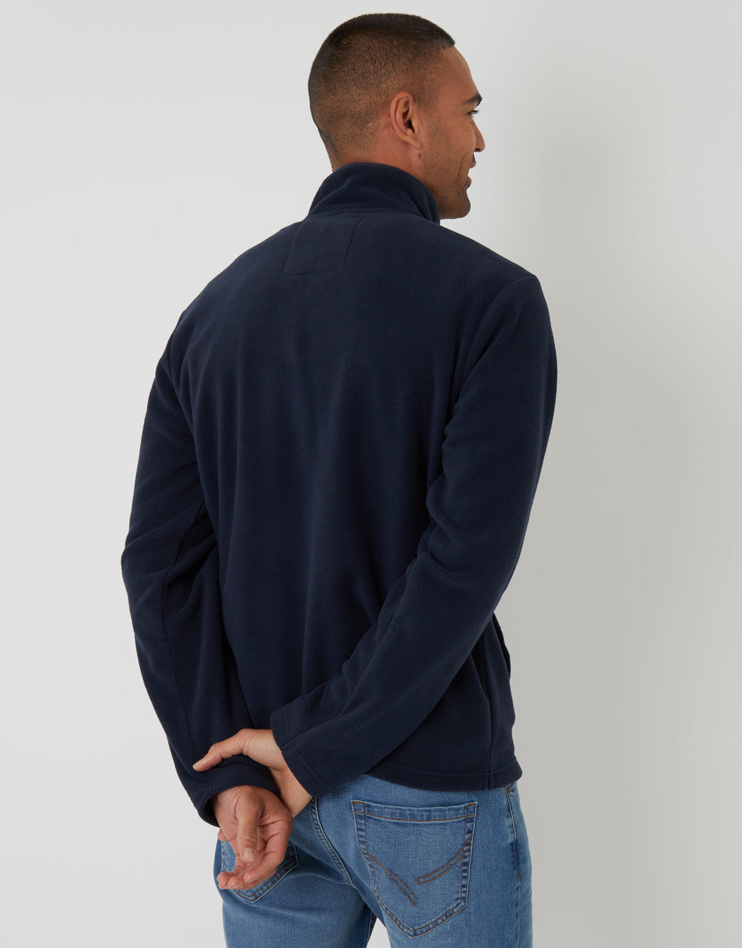 Threadbare Quarter Zip Microfleece Sweatshirt in Navy - back view