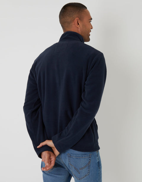 Threadbare Quarter Zip Microfleece Sweatshirt in Navy - back view