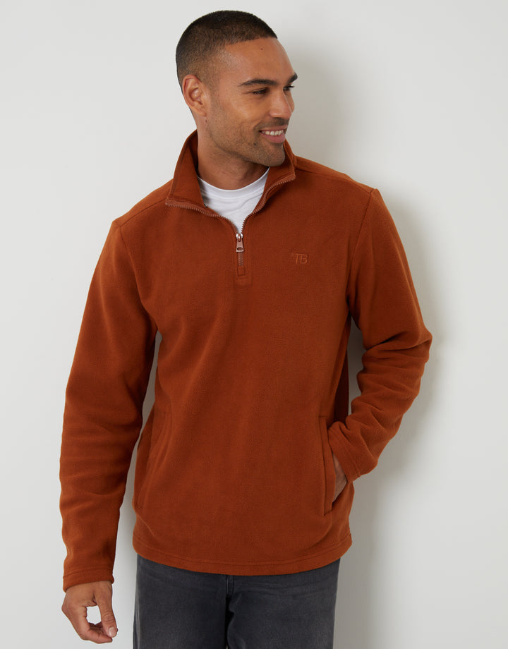 Rust Orange Quarter Zip Microfleece Sweatshirt