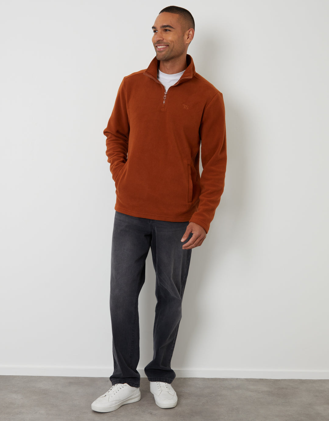 Rust Orange Quarter Zip Microfleece Sweatshirt