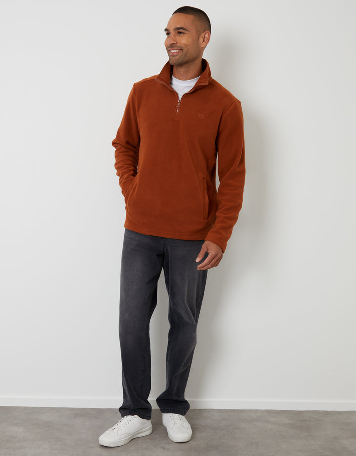 Rust Orange Quarter Zip Microfleece Sweatshirt