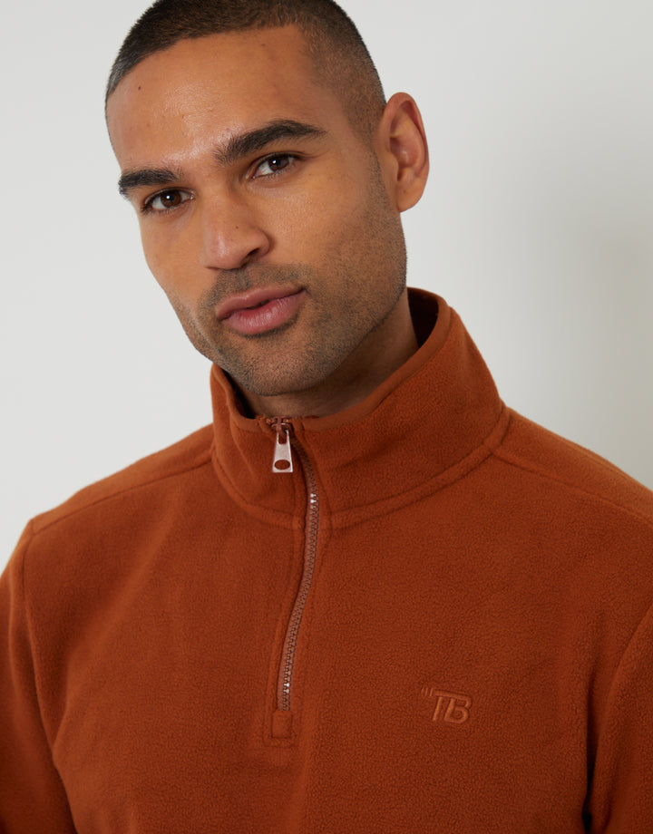 Rust Orange Quarter Zip Microfleece Sweatshirt