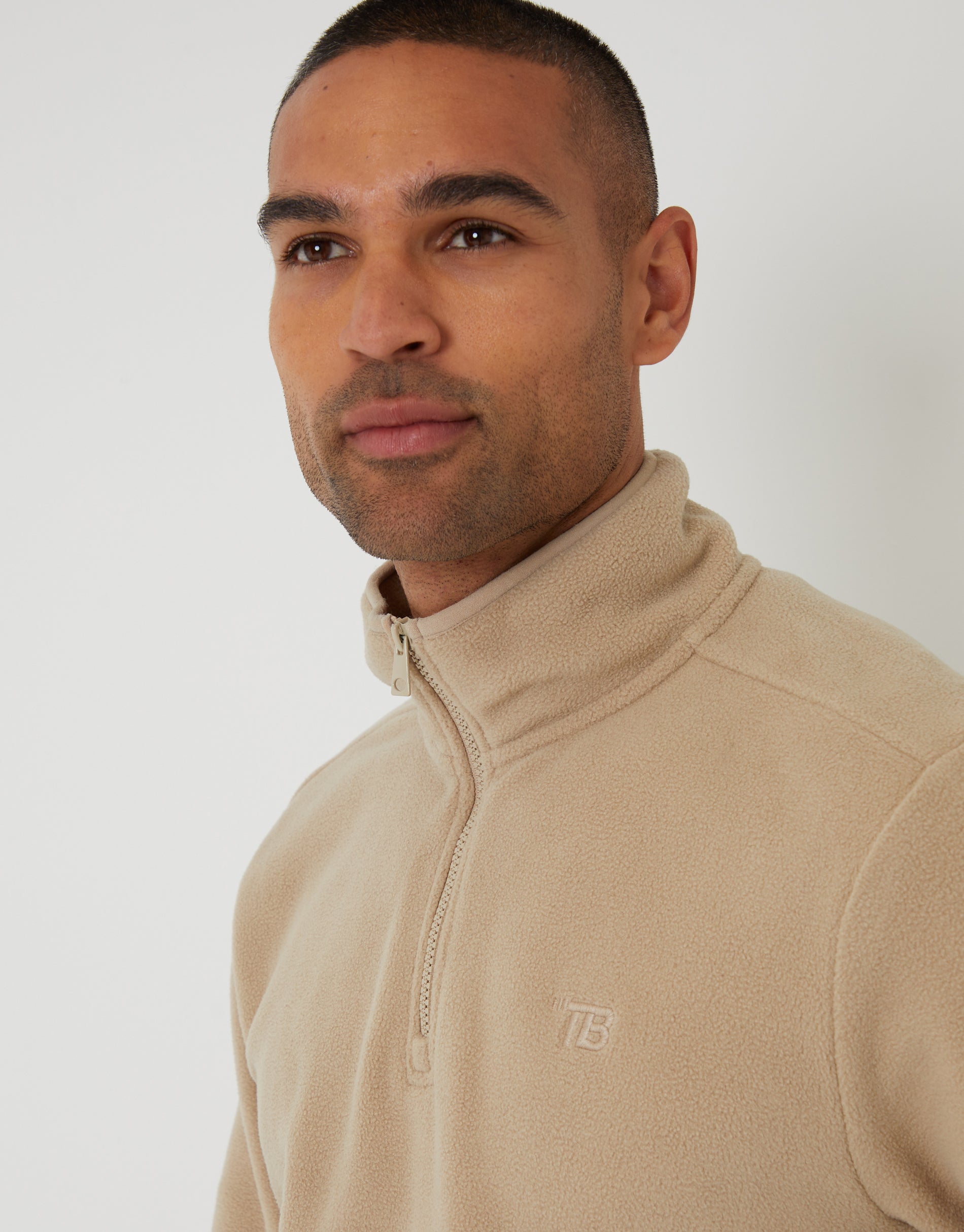Threadbare Men's Stone Quarter Zip Microfleece Sweatshirt