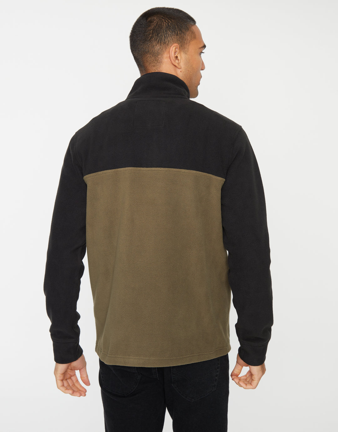 Black & Khaki Colourblock Quarter Zip Fleece