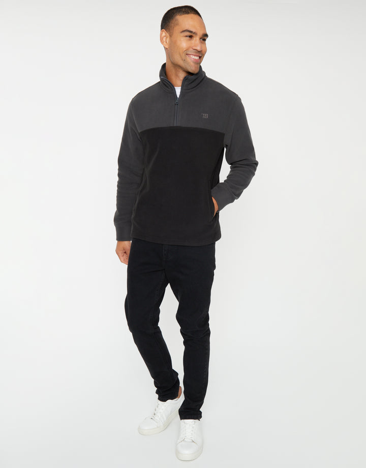 Slate Grey Colourblock Quarter Zip Fleece