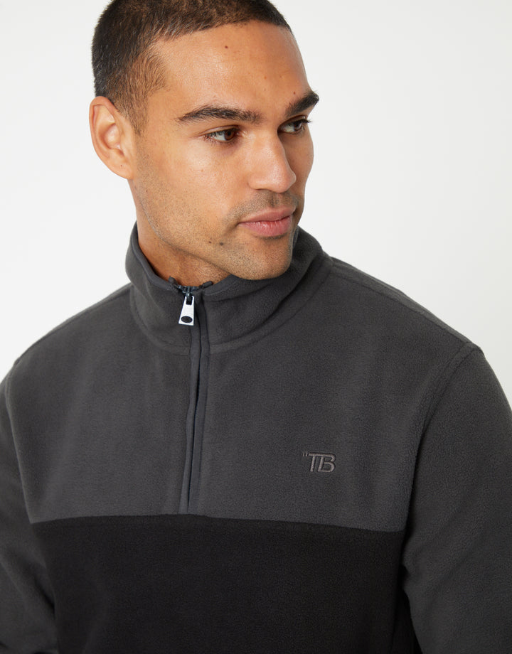 Slate Grey Colourblock Quarter Zip Fleece