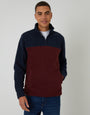 Navy & Burgundy Colourblock Quarter Zip Fleece