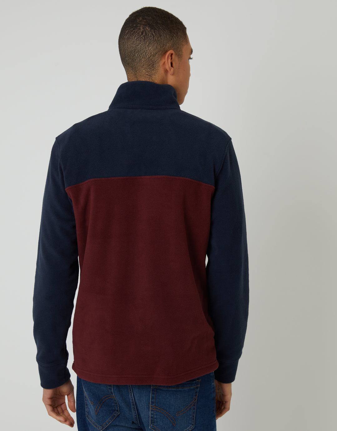 Navy & Burgundy Colourblock Quarter Zip Fleece