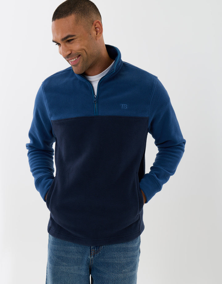 Colourblock Quarter Zip Micro Fleece in Blue
