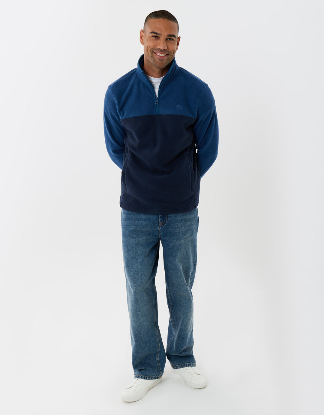 Colourblock Quarter Zip Micro Fleece in Blue
