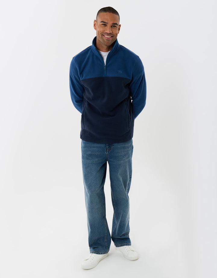 Colourblock Quarter Zip Micro Fleece in Blue