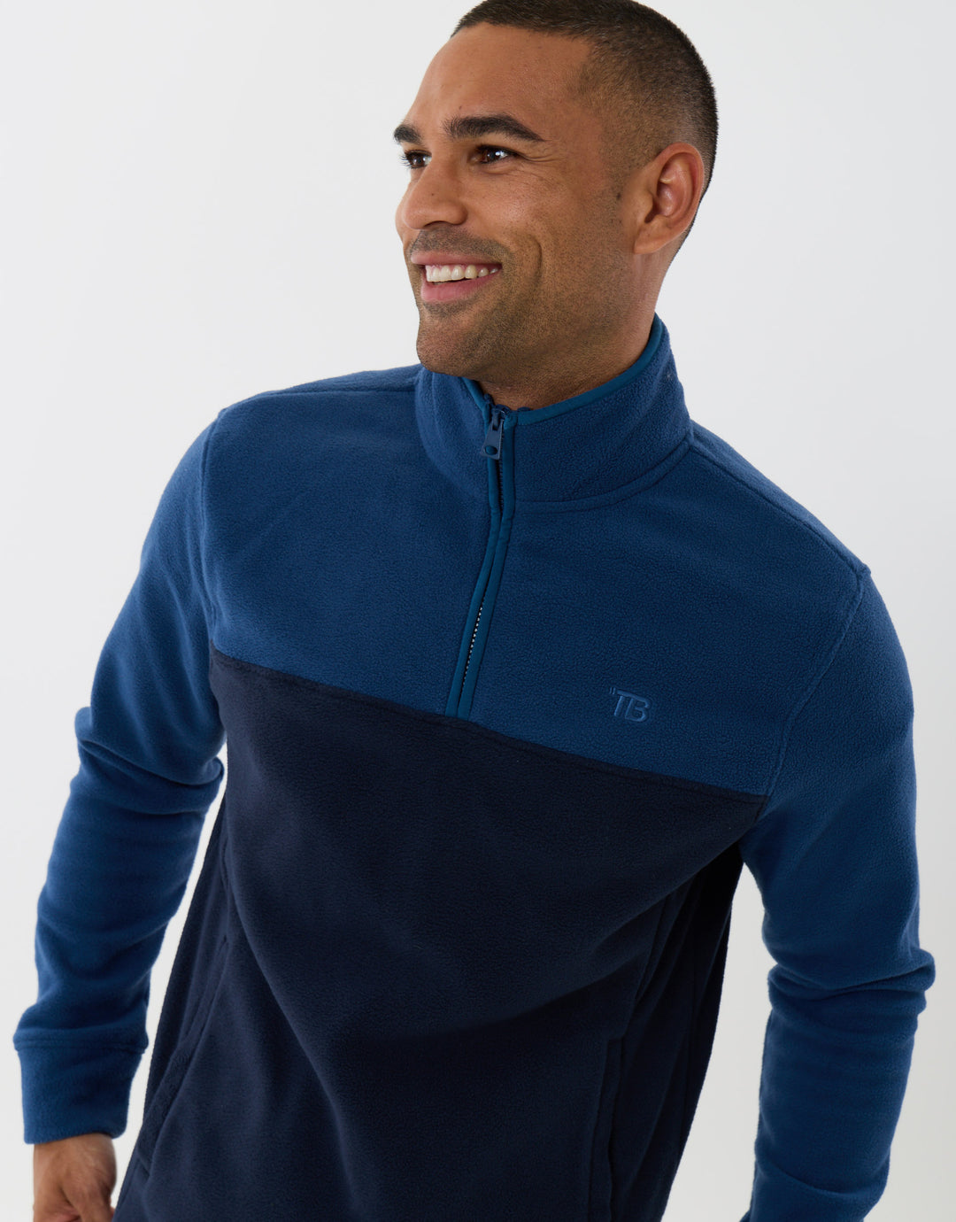 Colourblock Quarter Zip Micro Fleece in Blue