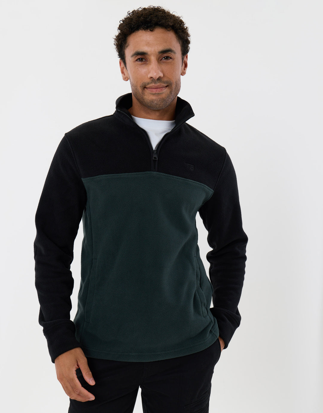 Colourblock Quarter Zip Micro Fleece in Green