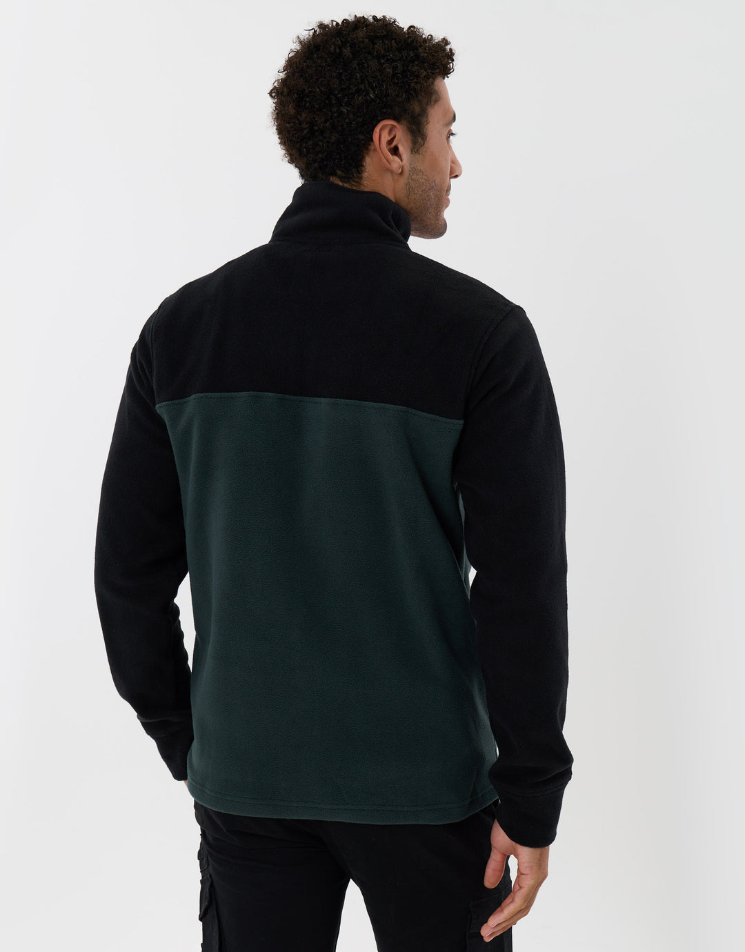 Colourblock Quarter Zip Micro Fleece in Green